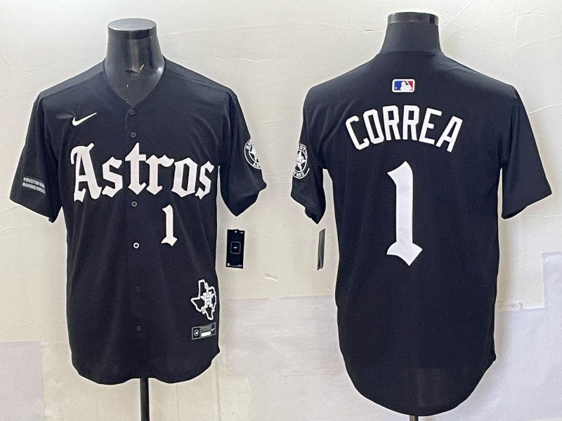 Men 2025 Houston Astros #1 Correa black  Game Nike MLB Jersey style 006->houston astros->MLB Jersey